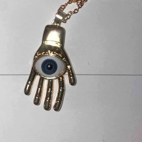 Realistic Evil Eye Hamsa~ Hand of Fatima Miriam Hamesh God Blue Eyeball Necklace - Picture 10 of 13